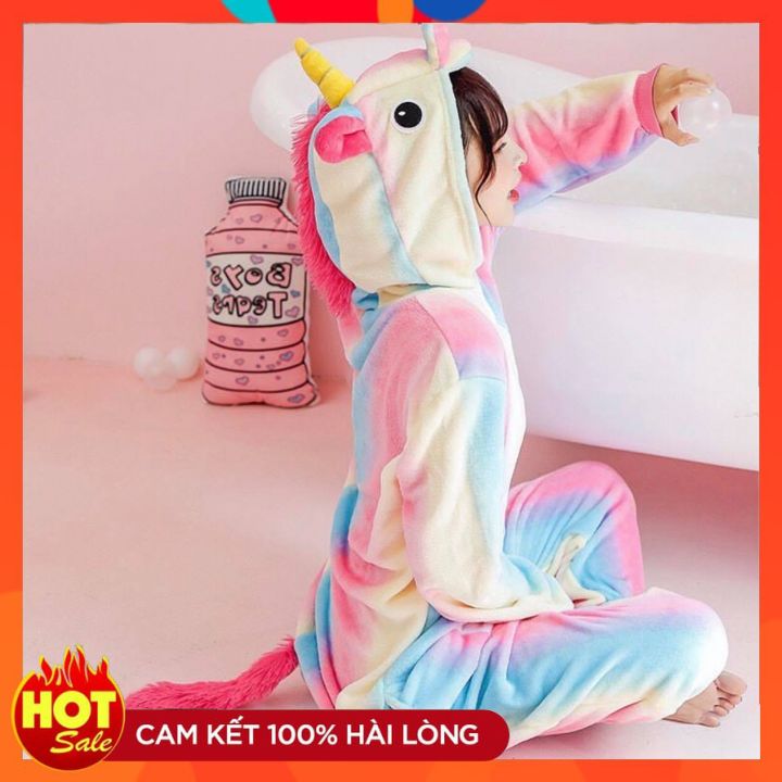 Bộ Đồ Thú Unicorn Hologram ❤️ FREESHIP ❤️ Bộ Đồ Thú Unicorn Cầu Vồng Đủ Size Người Lớn và Trẻ Em