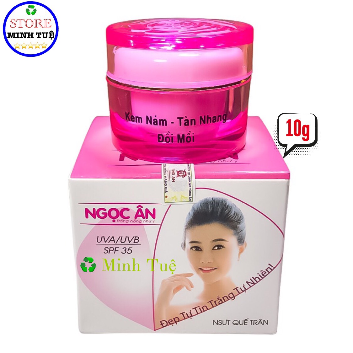 Kem nám Ngọc Ân, mụn, dưỡng trắng da kem 3 trong 1 giúp da trắng sáng hồng hào (10g), kem ngọc ân.
