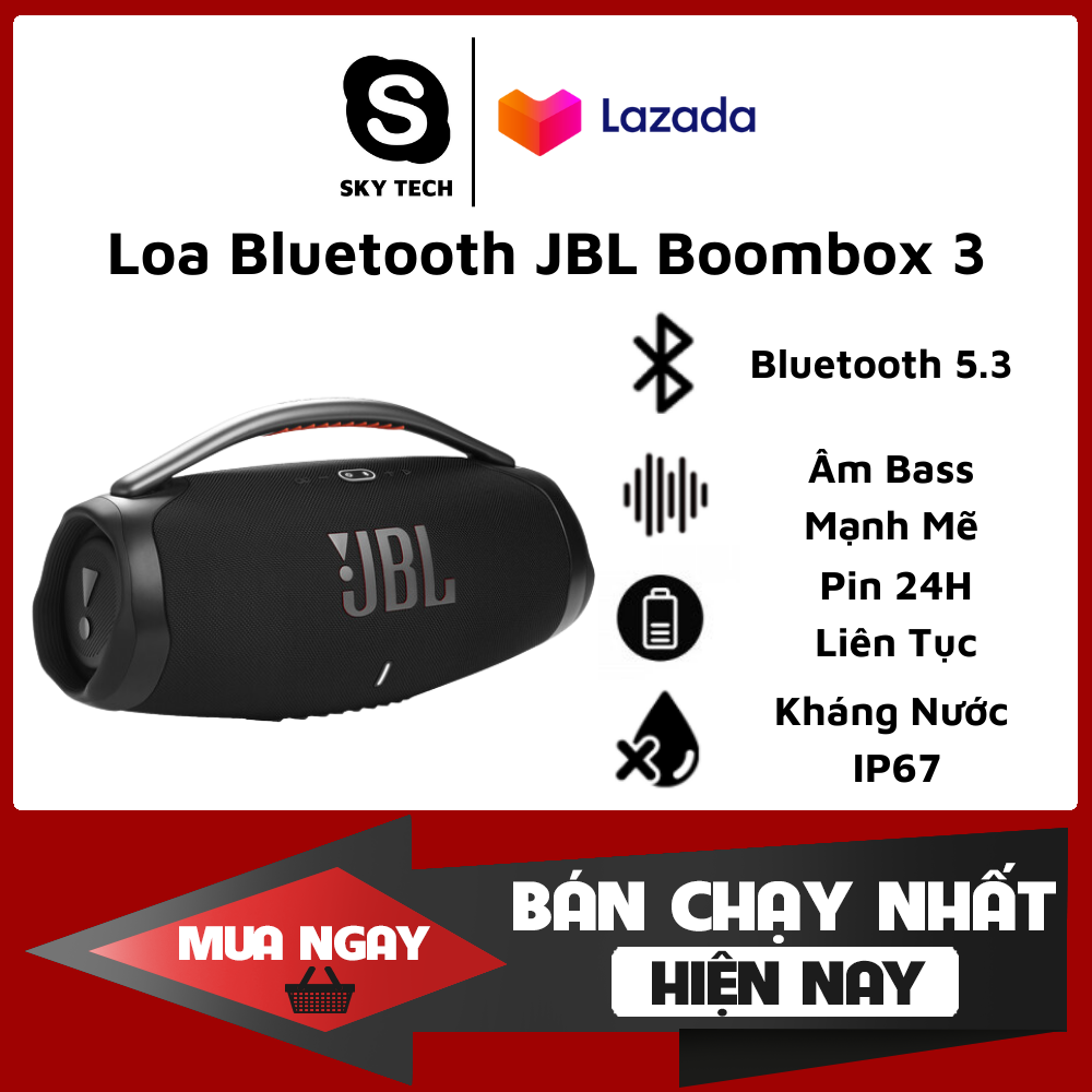 Loa Bluetooth JBL Boombox 3 - Âm Bass Cực Mạnh - Chống Nước IP67 - Loa Karaoke Công Suất Cực Lớn - Tương Thích Điện Thoại, Máy Tính, LapTop, TiVi - Pin Khủng- Bảo Hành 2 Năm - Lỗi 1 Đổi 1