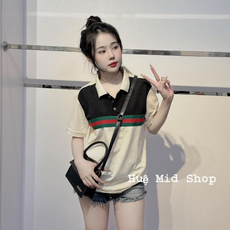  Áo phông nam nữ có cổ  áo phông polo phối kẻ sọc đỏ Kiểu dáng thời trang Hàn Quốc Áo thun nam nữ áo cotton nam nữ rất đẹp 