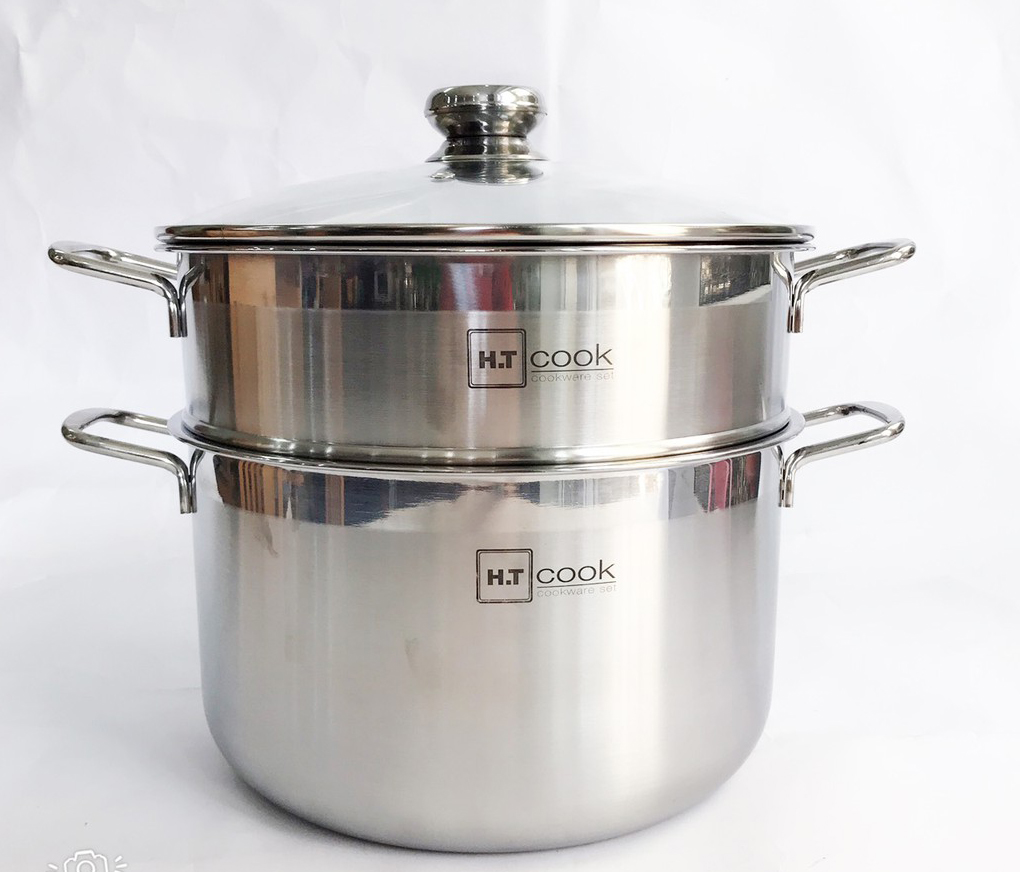 Bộ nồi xửng hấp 1 đáy ht cook nắp kính , inox 430 , dùng được mọi bếp 26cm | 28cm | 30cm | 32cm