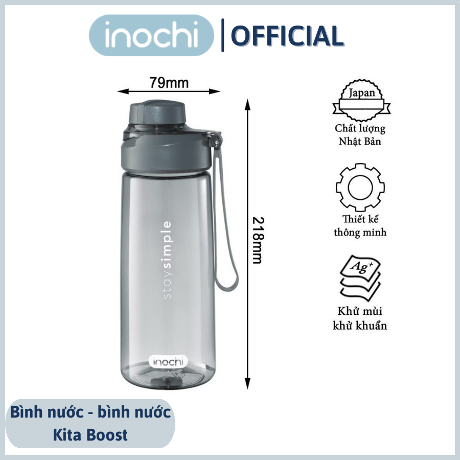 Bình nước thể thao, tập gym nhựa nguyên sinh Kita Boost 670ml và 460ml BIN670