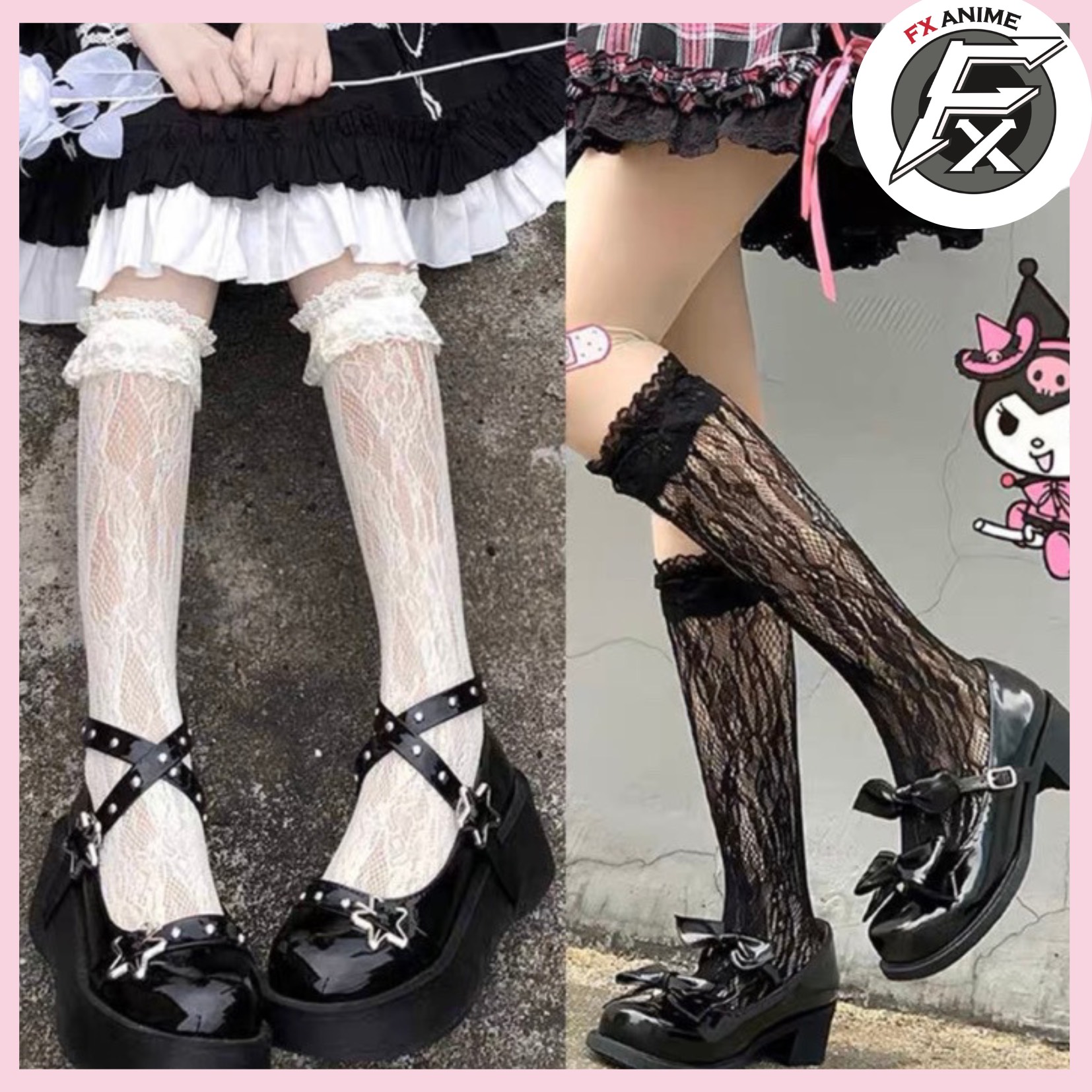 Tất ren hoa bèo nhún phong cách lolita Nhật Bản
