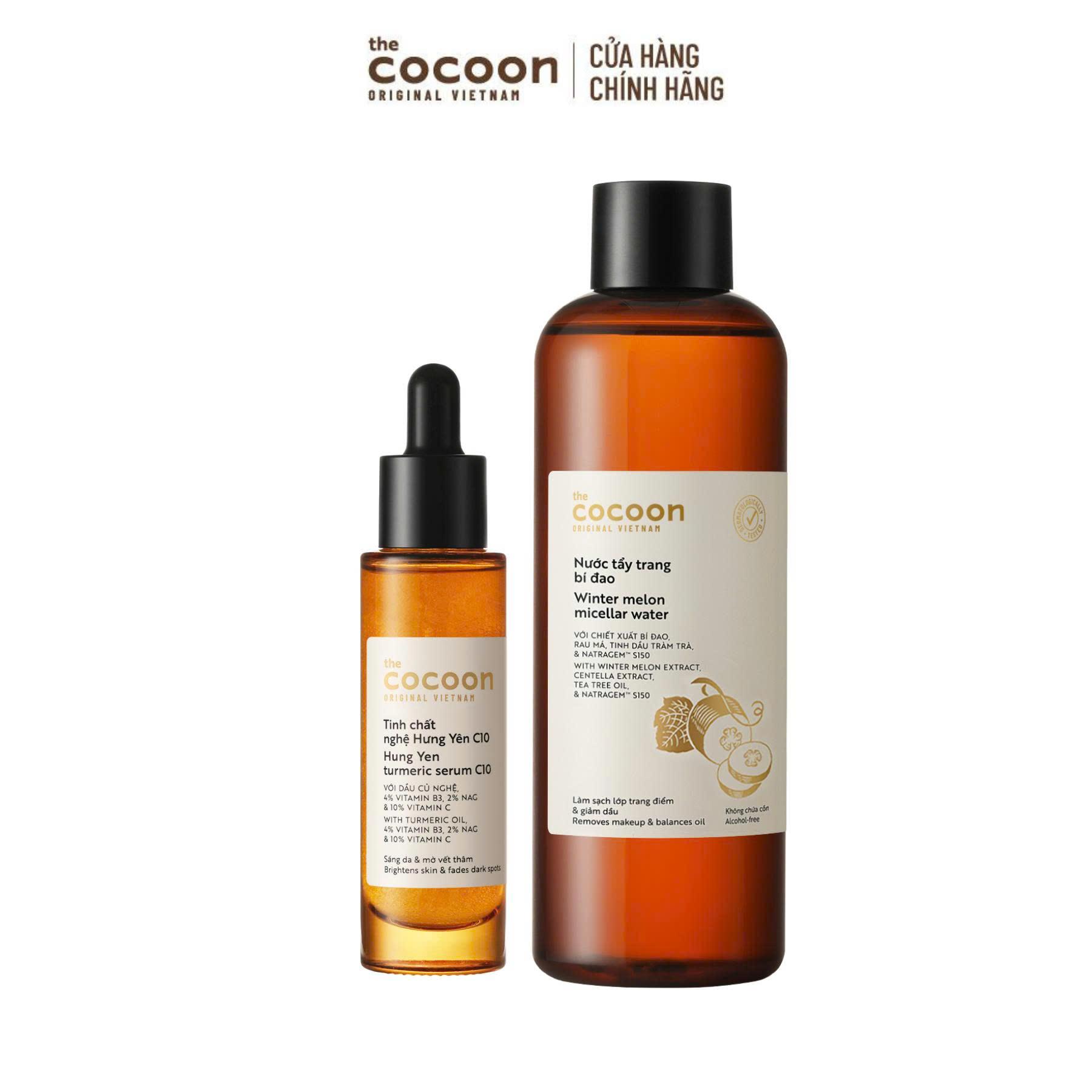 COMBO 1 Tinh chất nghệ Hưng yên C10 - 10% Vitamin C 30ml + 1 Bigsize Nước Tẩy trang bí đao Cocoon 500ml