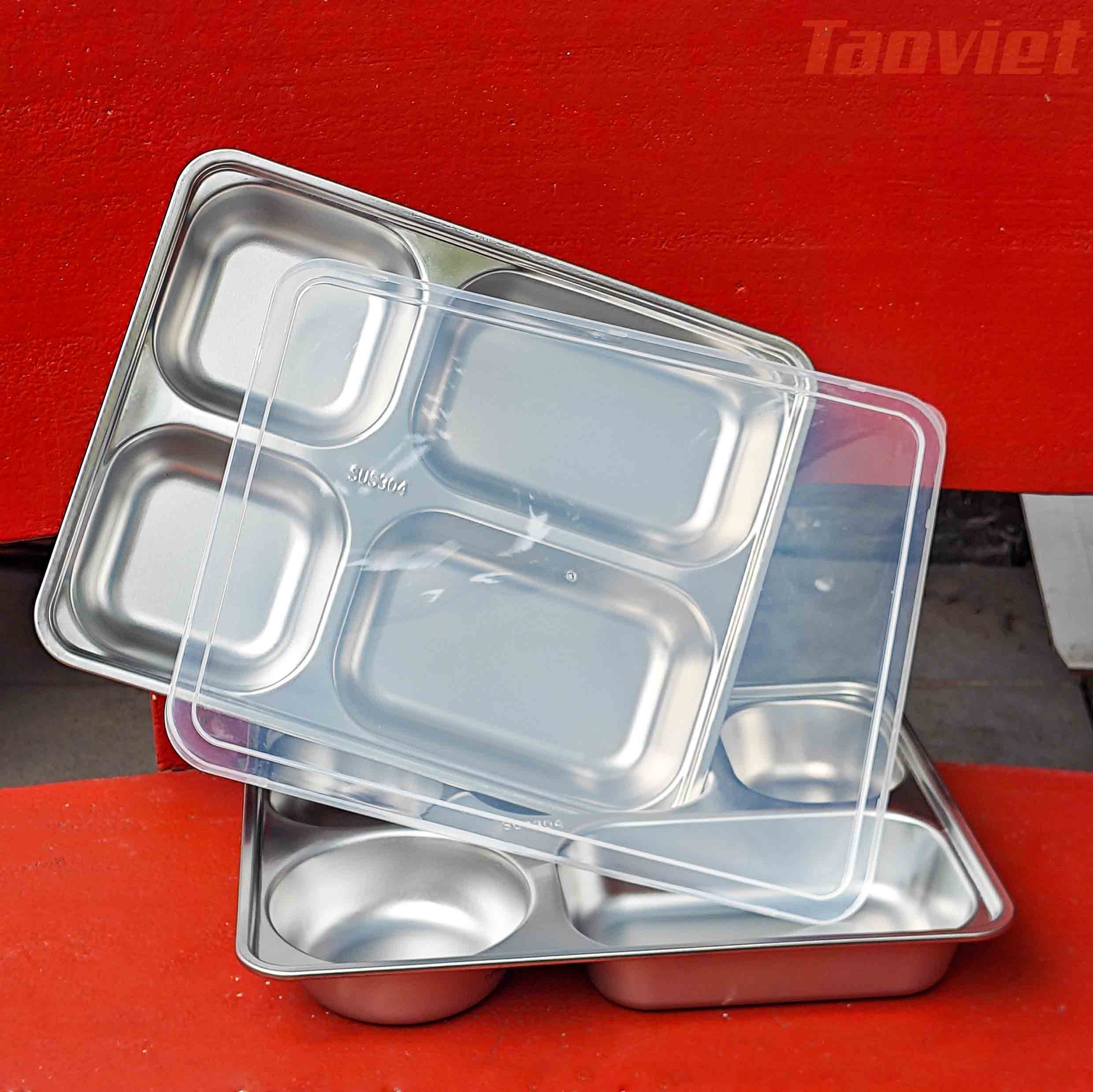 Khay cơm phần cỡ 28*22cm inox 304 5 ngăn 4 ngăn cao cấp khay cơm học sinh công nhân viên