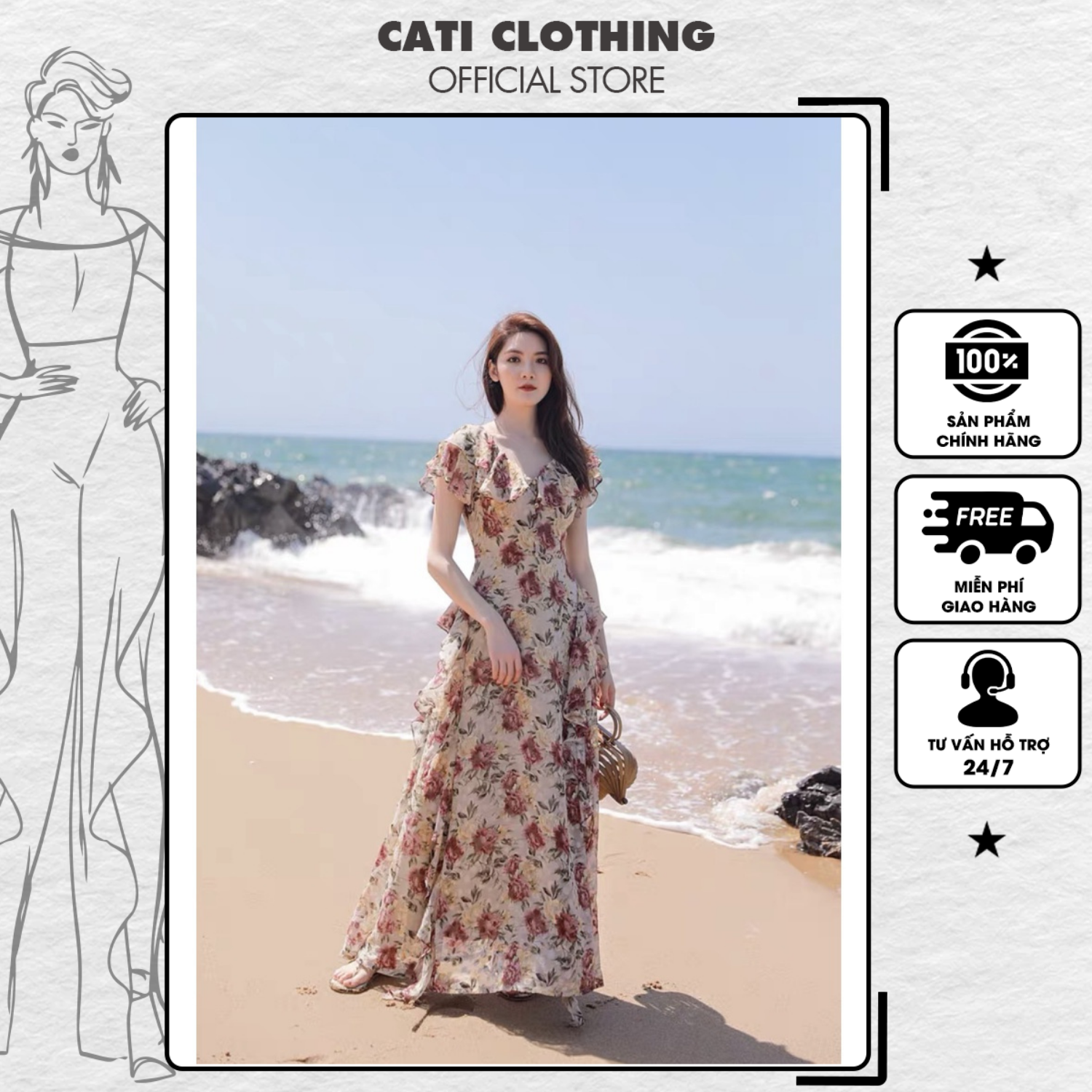 Đầm maxi hoa Cati sang chảnh để dự tiệc A2031