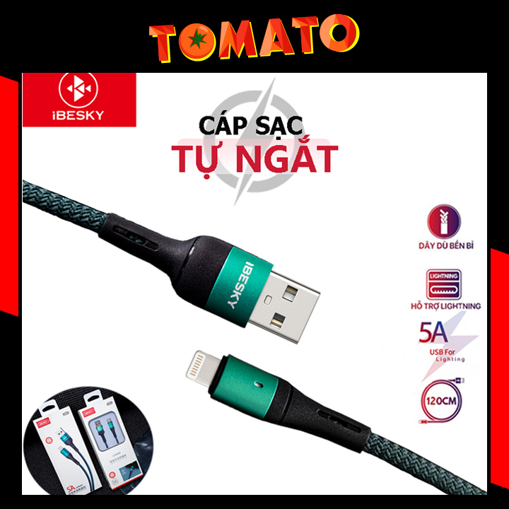 Dây Sạc Tự Ngắt·IPhone IBESKY LS41 Sạc Nhanh 5A Dài 1M2 Cho IPhone/IPAD Chính Hãng (BH 6 Tháng) - Phụ Kiện Tomato