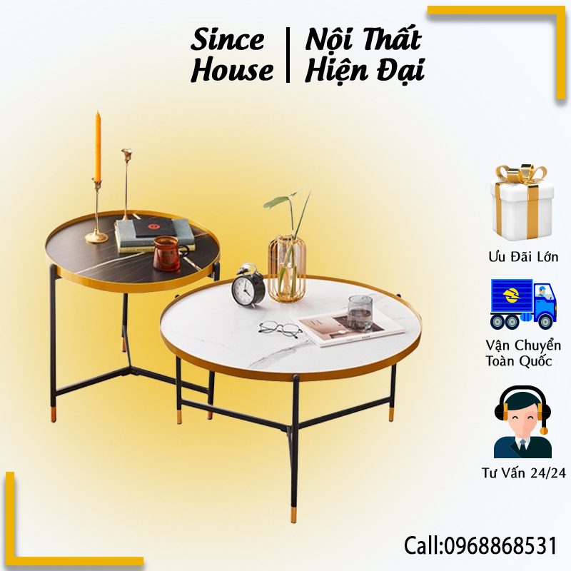 Bàn trà đôi tròn phòng khách bàn cafe đôi tròn khung thép sơn nano sang trọng