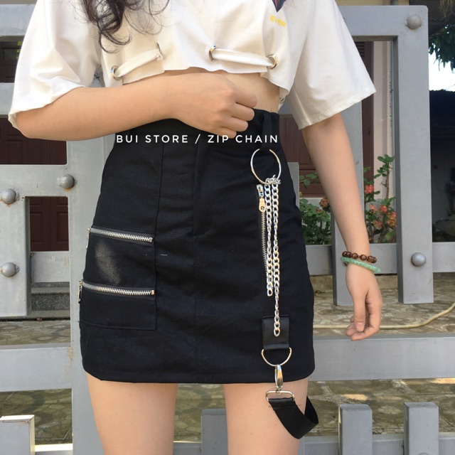 Chân váy phối khoá kèm phụ kiện