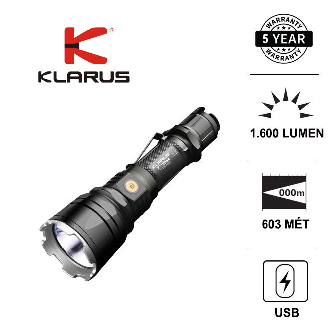 KLARUS XT12GT - Đèn pin tactical độ sáng 1600lm chiếu xa 603m ánh sáng trắng cổng sạc nam châm sử dụng 1 pin 18650 (kèm theo) Đèn Đèn pin