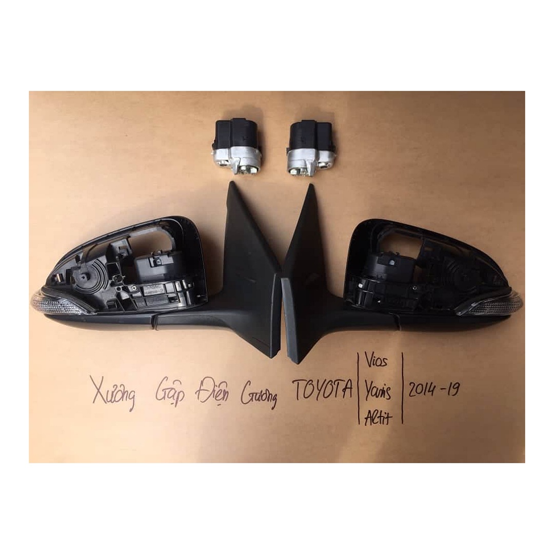 Motor gập gương + xương nhôm Toyota Vios, Yaris, Altis tặng kèm module khóa cửa gập gương