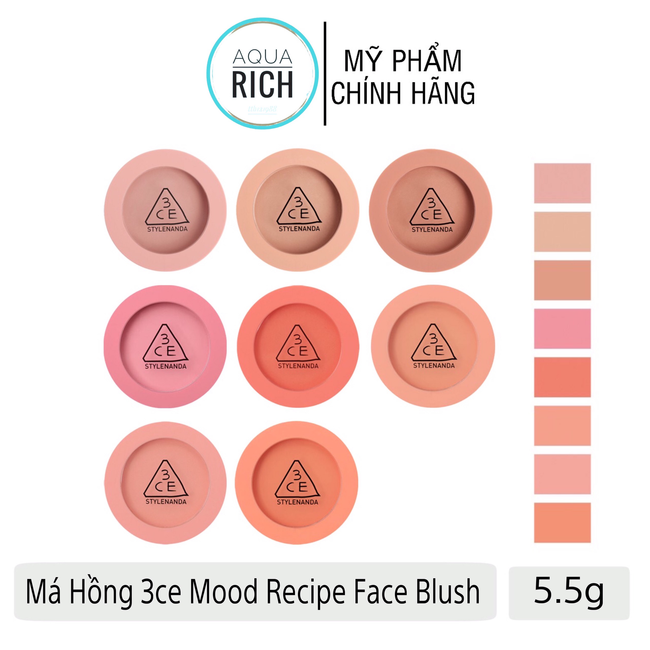 Phấn Má Hồng 3ce Mood Recipe Face Blush Nude Peach - Mono Pink - Rose Beige