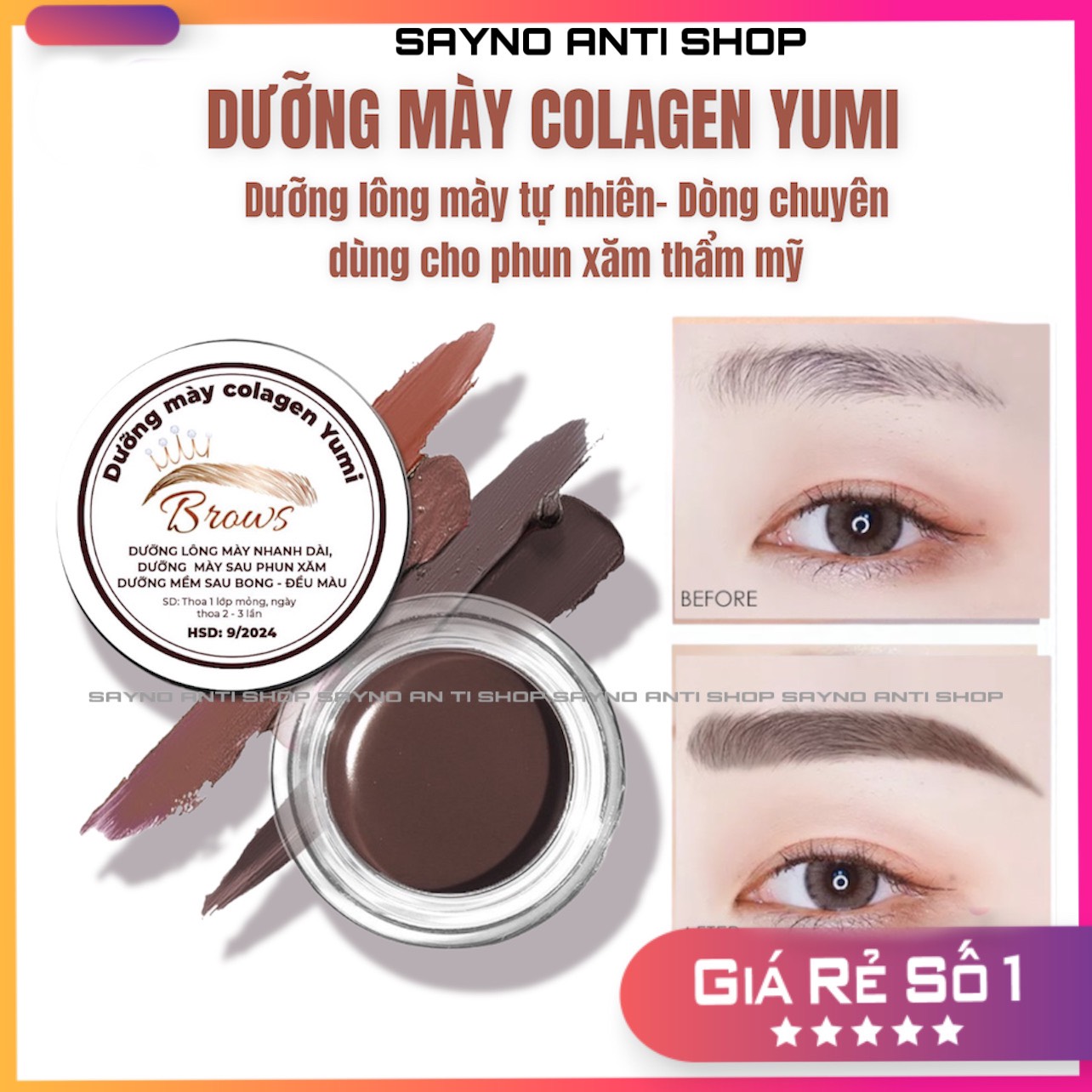 Dưỡng mày colagen yumi,dưỡng lông mày tự nhiên dày rậm đen,dưỡng mày sau phun xăm