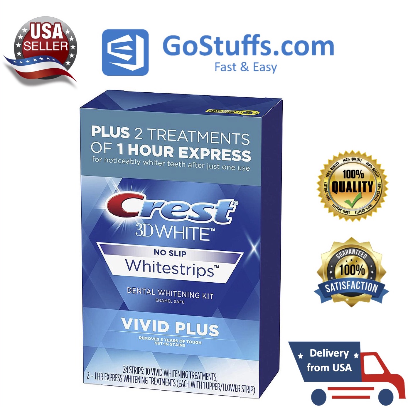 Crest 3D Vivid Plus Teeth Whitening Kit - Miếng dán làm trắng răng 24 miếng