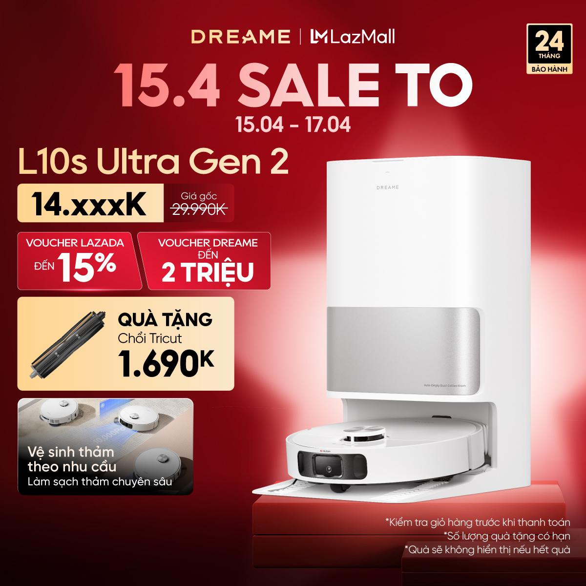 Robot lau sàn hút bụi tự làm sạch thông minh Dreame Bot L10s Ultra Gen 2/ L10s Ultra SE/ L10 Ultra- Bản quốc tế - Bảo hành 24 tháng