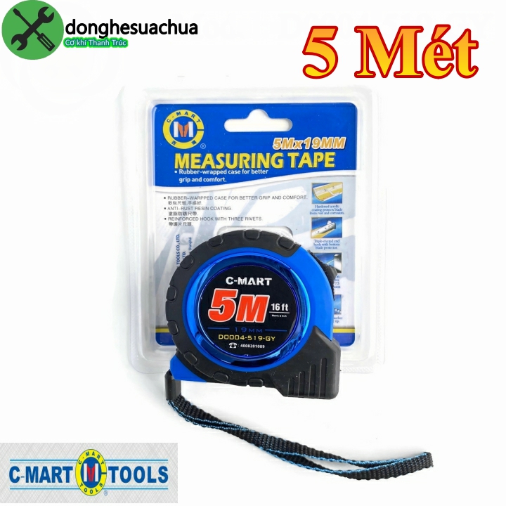 Thước cuộn 5m c-mart d0004-519-gy vỏ bọc nhựa chống va đập