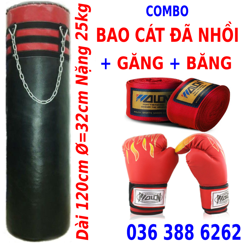 Bao cát treo đấm bốc boxing da kamat 3 lớp siêu bền dài 100cm nặng 20kg, tặng ngay 01 bộ găng tay đấm bốc boxing rồng lửa cao cấp + băng đa boxing cuốn tay 3m