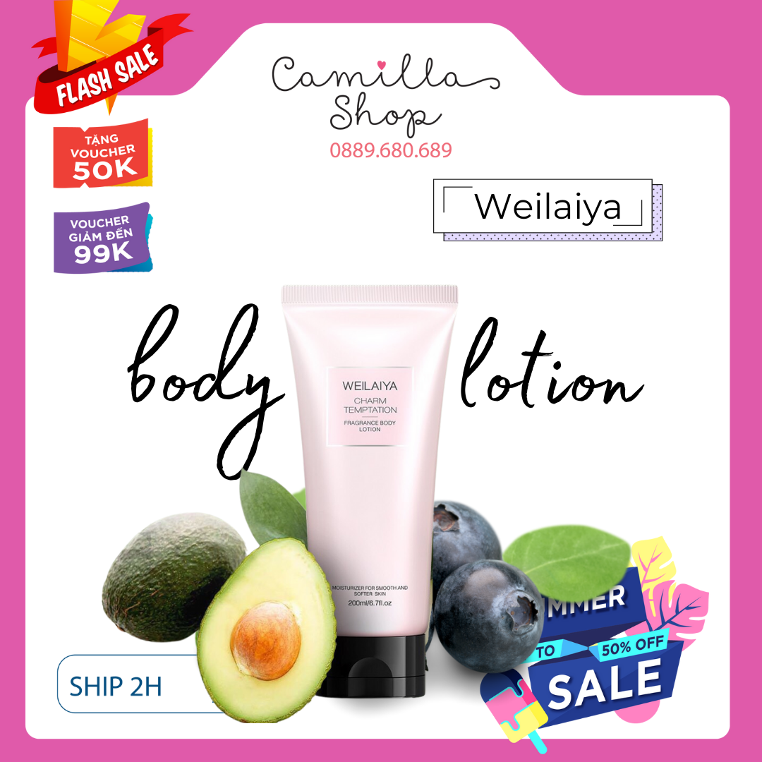 Body lotion dưỡng trắng da mềm mịn căng bóng 200ml Weilaiya