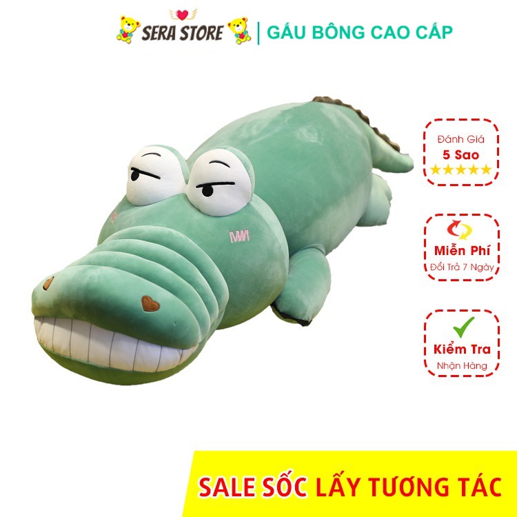 Thú Bông Gấu Bông Cá Sấu Mặt Ngáo Khổng Lồ Vải Nhung Hàn Co Giãn 4 Chiều Siêu Mềm Mịn Dễ Thương Kích thước 1m2 - 1m6