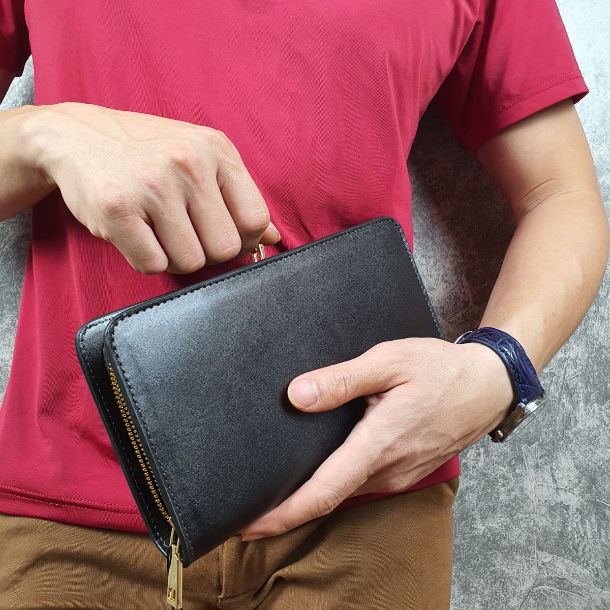 Clutch cầm tay nam da bò thật 2 ngăn khóa CL124LEA (Đen/Nâu/Nâu sẫm) - 100% da bò thật, BH 3 năm