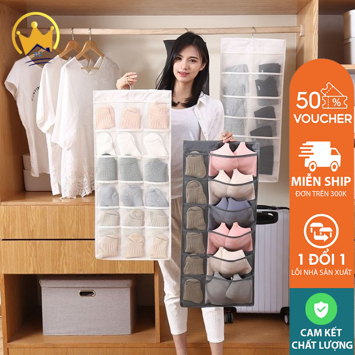 Túi treo đựng đồ lót và tất 2 mặt ngăn bằng vải lưới , túi treo đựng đồ lót vớ tất loại 16 ngăn, túi vải dù treo đồ ngăn 2 mặt, túi treo đựng đồ