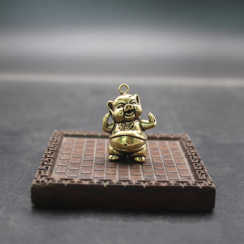 Tượng Nhỏ Phong Thủy Bằng Đồng Kiểu Dáng Hình Chú Heo Béo (Kích Thước: 3.6cm x 2.7cm)