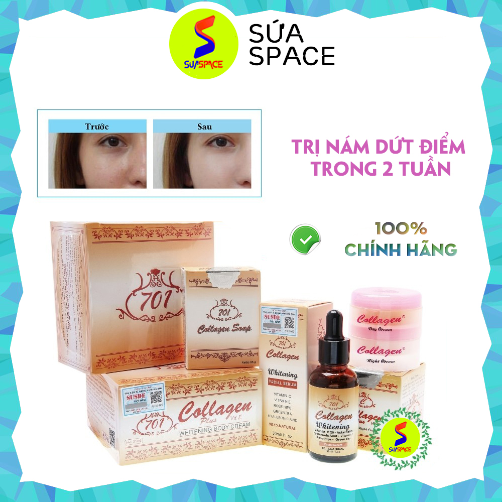 [Chính Hãng] Kem nám tàn nhang tại nhà an toàn hiệu quả, dưỡng trắng da mặt, chống nhăn lão hóa da, Bộ Kem Collagen Plus Vit E Malaysia Chuyên Nám Mụn Tàn Nhang Trắng Da (Bộ Kem Ngày Đêm và Xà Phòng) - Sứa Space