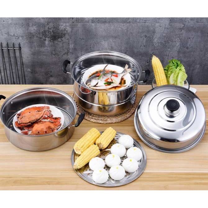 Nồi hấp inox 3 tầng đa năng kích thước 28 cm