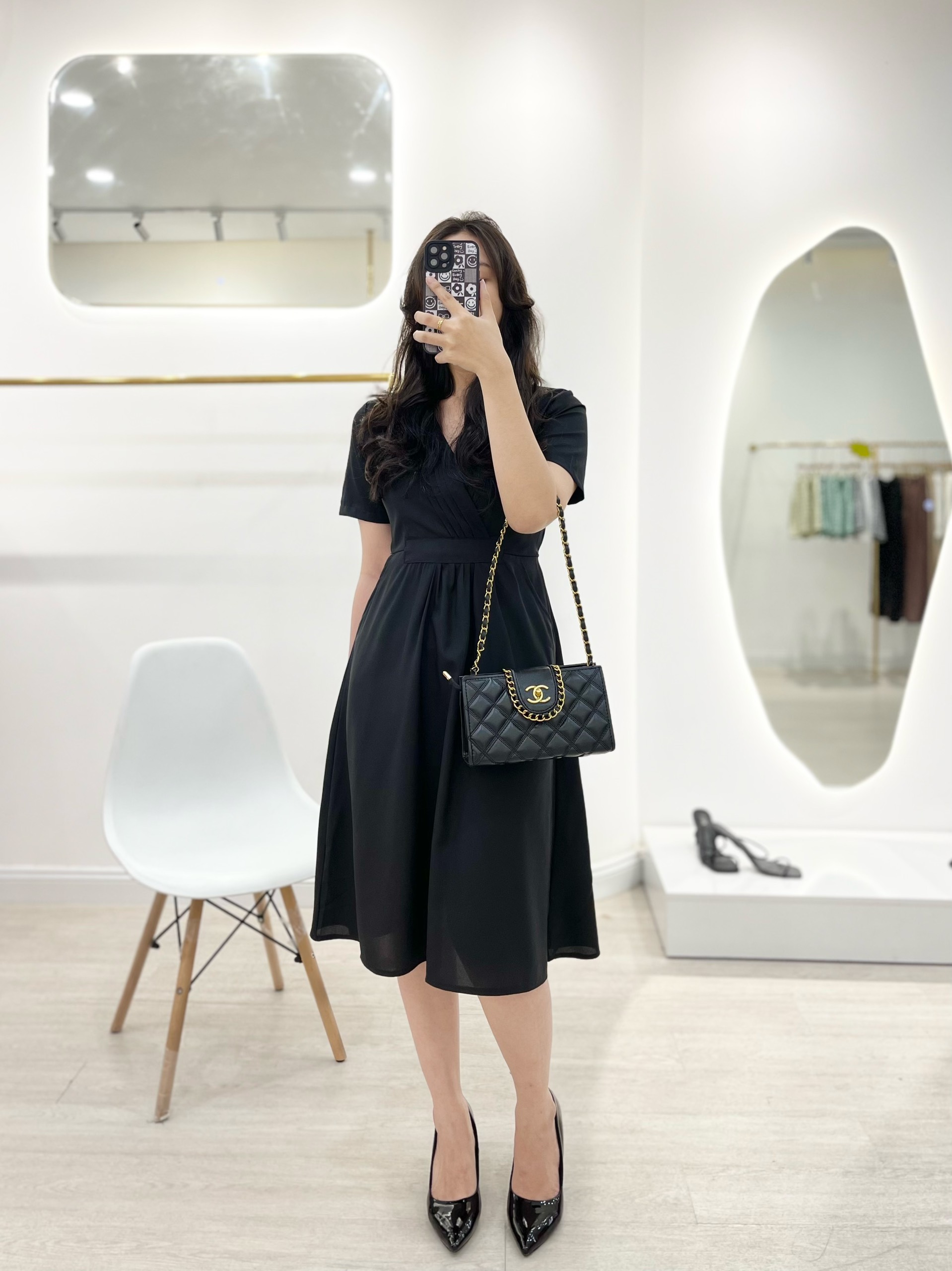 Đầm bigsize tú mỡ đầm bigsize nữ đầm cổ v xếp ly thiết kế kiểu xếp ly thon gọn da0080 đủ size 45-85kg