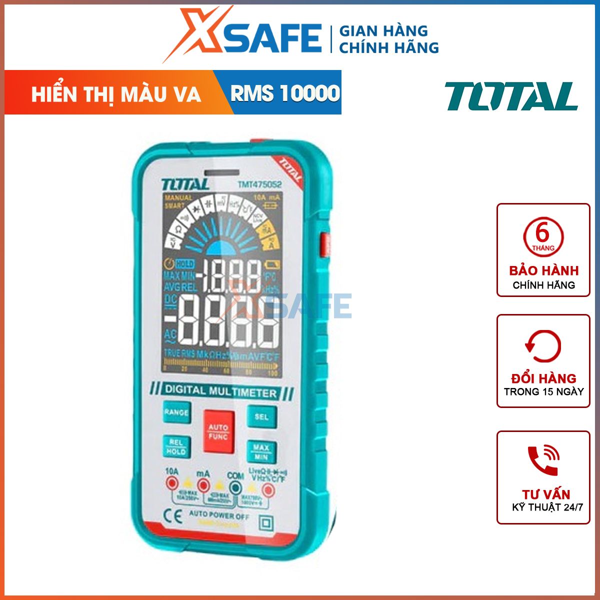 Đồng hồ đo điện vạn năng đo AC DC Total TMT475052 kìm đo dòng điện tự động, đo điện áp, dòng điện, đo tụ, điện trở