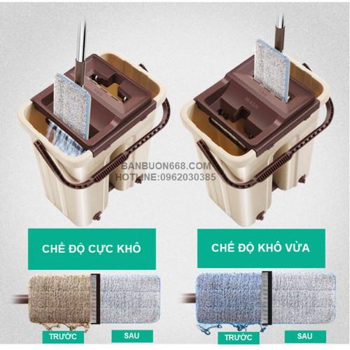 BỘ LAU NHÀ Tự VẮT THÔNG MINH KÈM 2 MIẾNG BÔNG LAU( Màu sắc ngẫu nhiên)