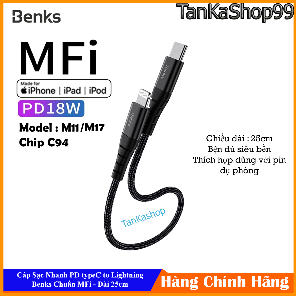 Cáp Sạc Nhanh Benks M11 Type-C to Lightning Chip C94 - Chuẩn MFi