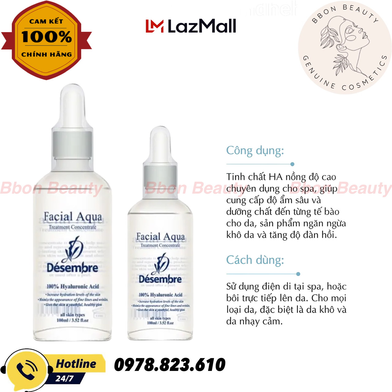 Cách dưỡng da khô, tinh chất ha cấp ẩm de sem bre 100ml - bbon beauty chính hãng