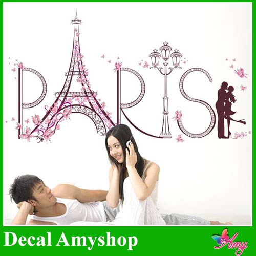 Decal dán tường paris tình yêu - msp: dkn045