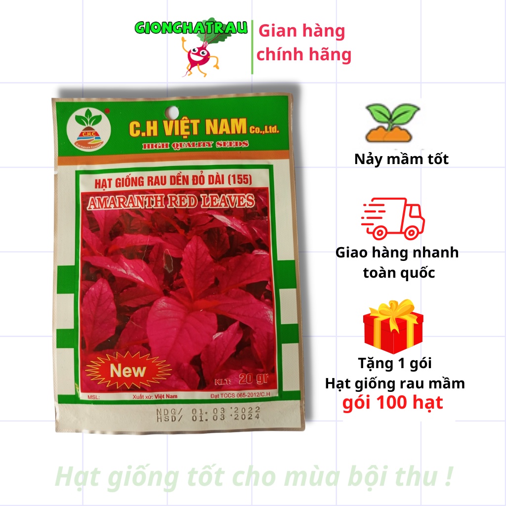 Hạt giống rau dền đỏ dài hạt giống rau củ quả GIONGHATRAU sinh trưởng khỏe gói 20gr