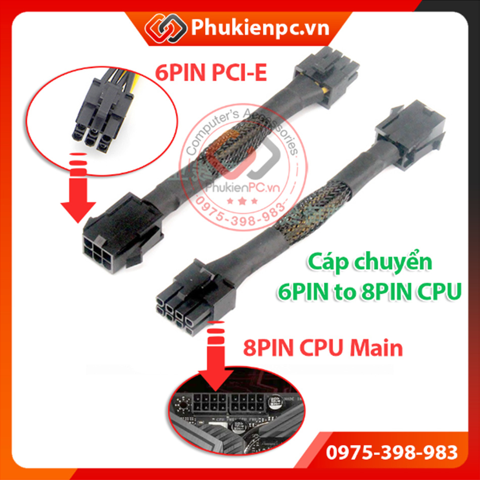 Dây nguồn 6pin pci-e ra 8pin cpu cấp nguồn cho cpu trên main, dùng cho main 2, dual cpu - server hiend ws máy tính pc công nghiệp, máy đồng bộ
