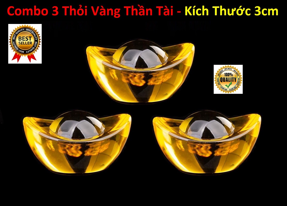 Combo 3 viên Thỏi vàng Thần Tài KIM NGUYÊN BẢO to cỡ 3 cm - Thỏi vàng pha lê Phong Thủy Thần Tài May Mắn ( Loại Nhỏ số 3 )