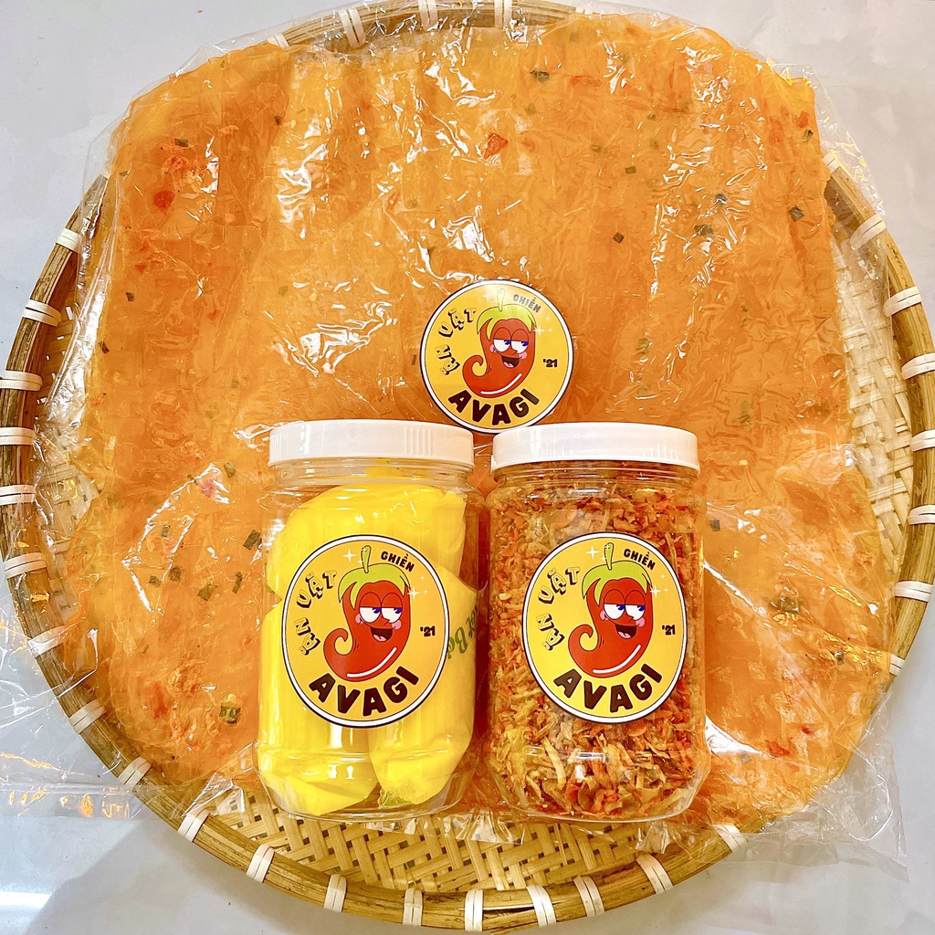 Combo ngoại hạng đỏ: 300g bánh tráng tôm dẻo + bơ hủ siêu to + ruốc hành phi nhà avagi