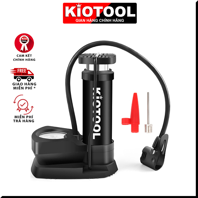 Bơm hợp kim nhôm KIOTOOL  loại đạp chân dùng cho xe đạp, xe máy, ô tô, có đồng hồ báo áp suất nhỏ gọn vừa cốp xe áp suất tối đa lên đến 12kg