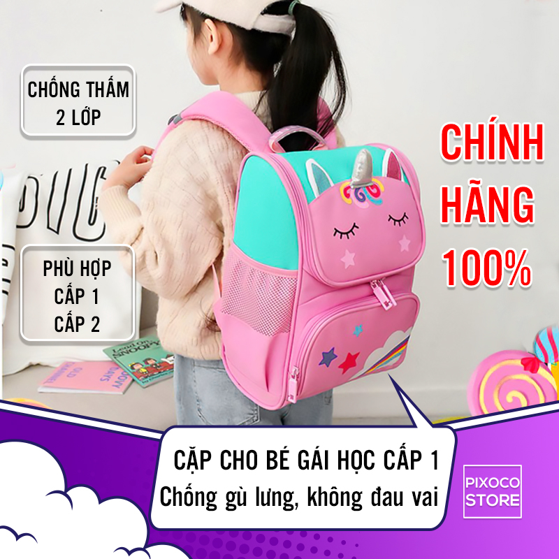 Balo chống gù cho bé trai, bé gái lớp 1 2 3 4 5 hoạt hình Unicorn 3D, cặp đi học trẻ em cấp 1