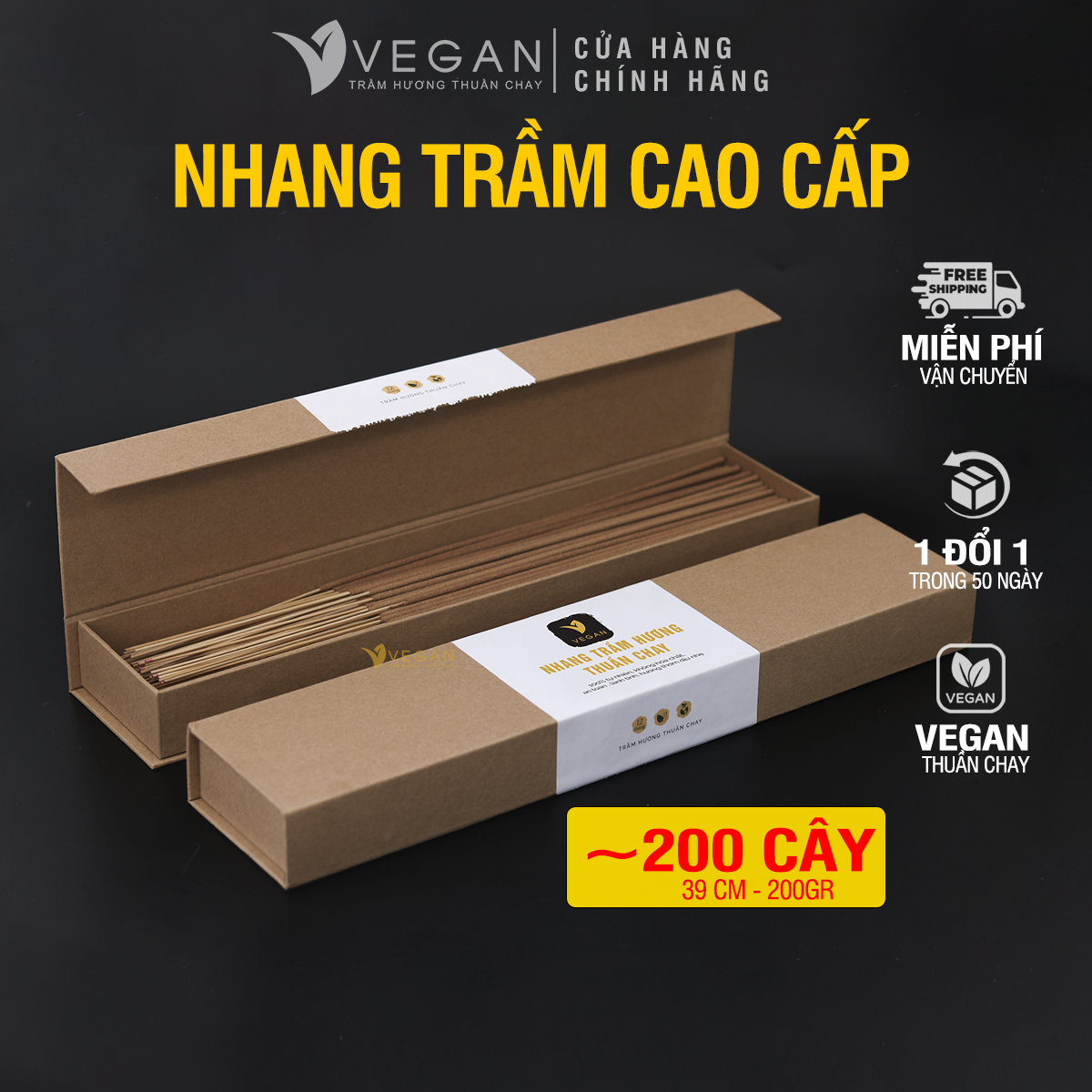 Nhang cây vegan trầm hương thuần chay 200gr cao cấp
