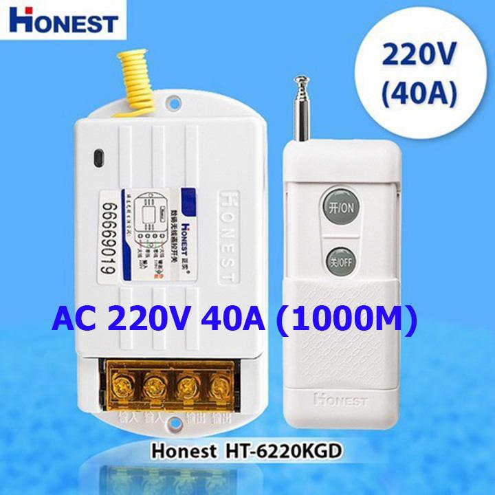 [CÓ HỌC LỆNH]Bộ công tắc điều khiển tắt mở thiết bị điện từ xa công suất lớn Honest HT-6220KG-1 khoảng cách 1KM (40A-220V)