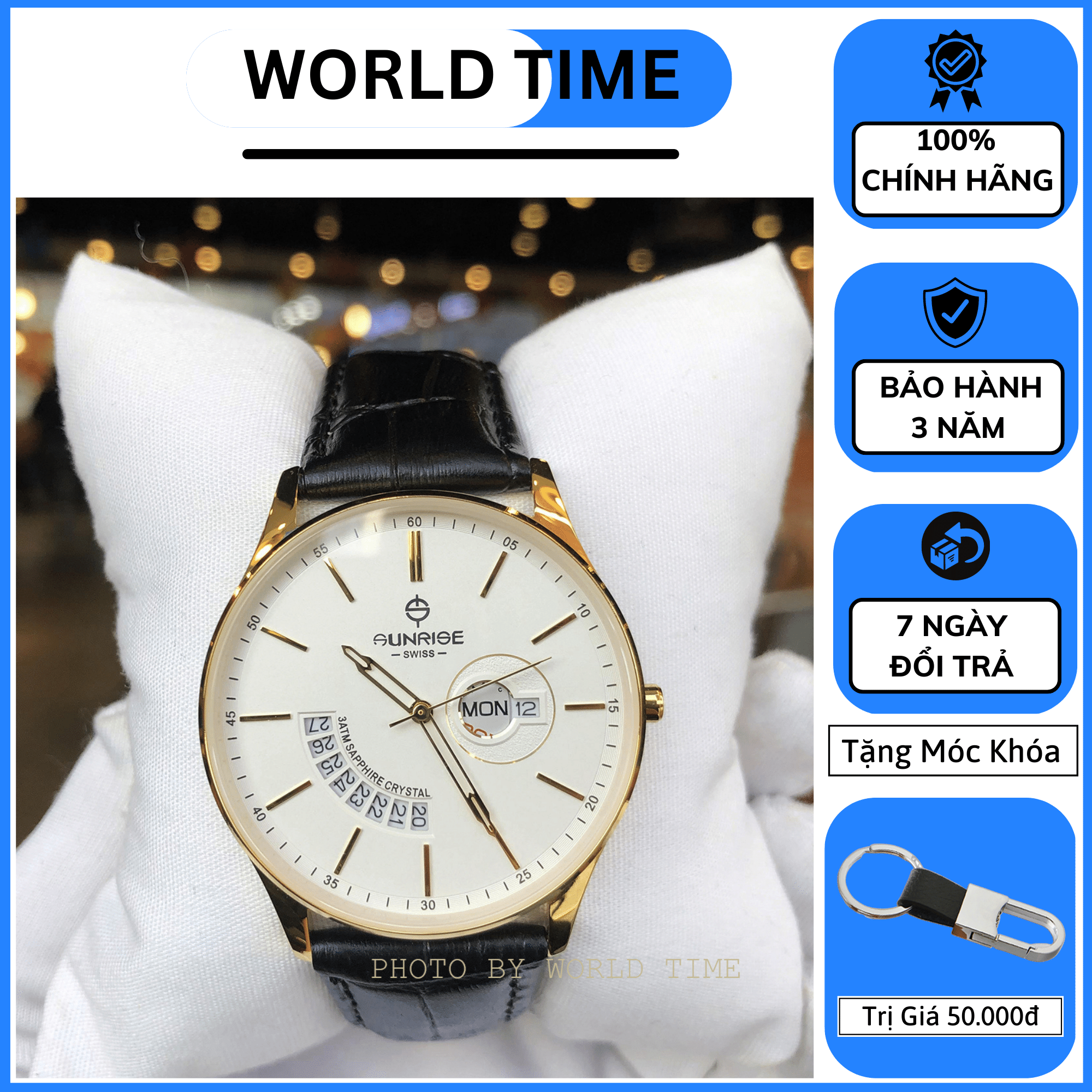 Đồng Hồ Nam Dây Da Sunrise 1127SA, Thẻ BH 3 Năm, Full Box, Sapphire Chống Xước, Chống Nước