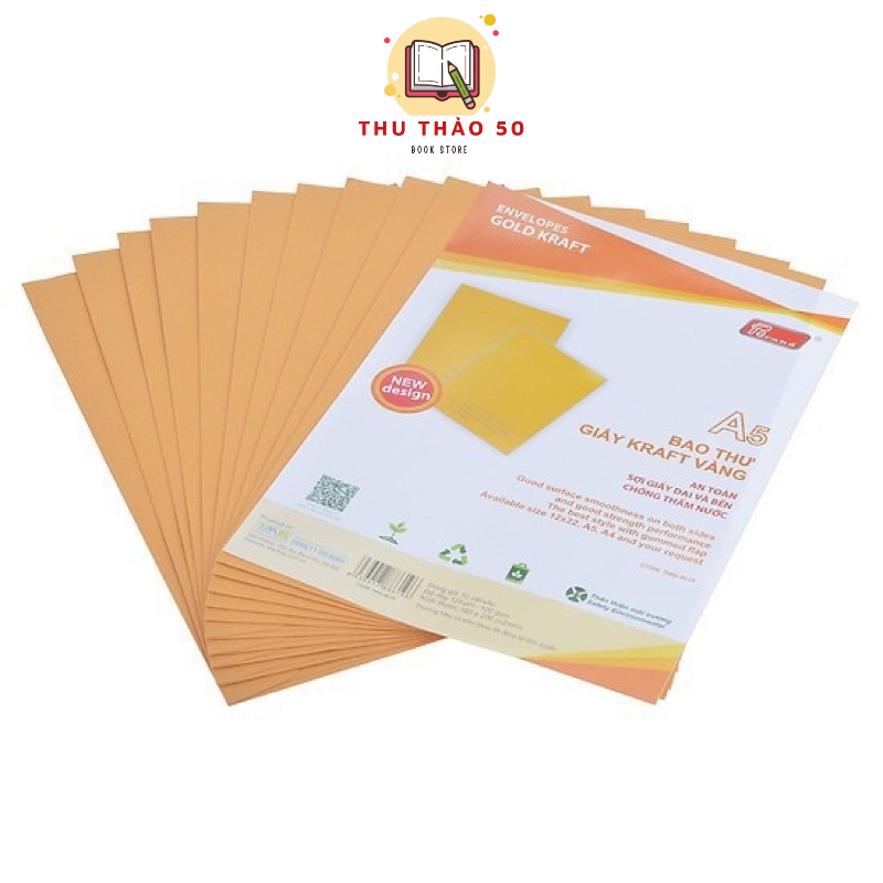 Bao bì thư, hồ sơ a5 / a4 đứng, trắng - vàng pgrand: xấp 10c.