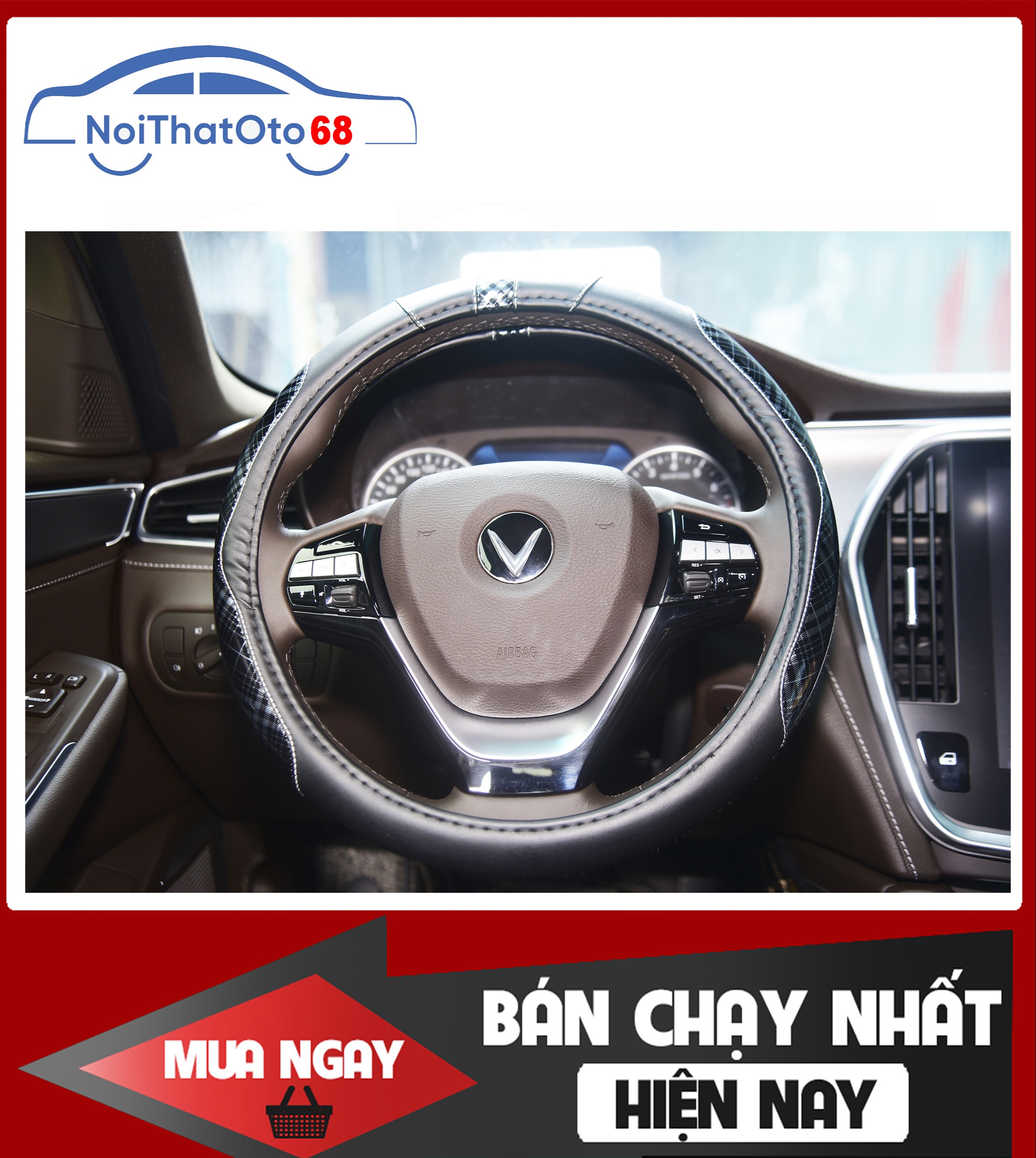 Bọc vô lăng khâu chỉ xe hơi, ô tô giả da mềm chống trượt mã SWC862