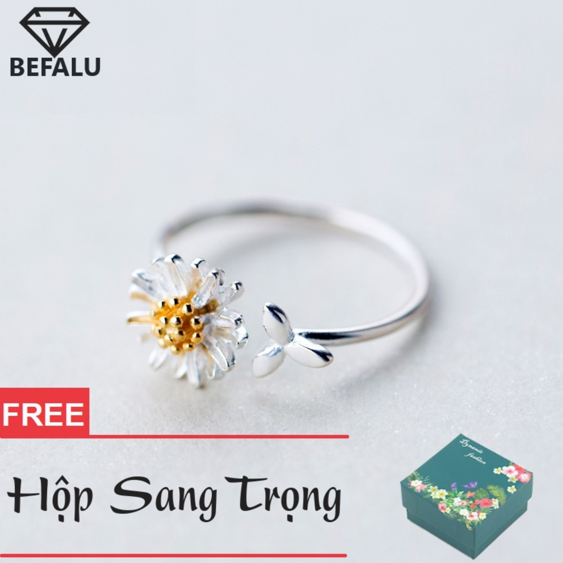Nhẫn nữ đơn giản bạc s925 phong cách hàn cúc họa mi n45 nhẫn freesize