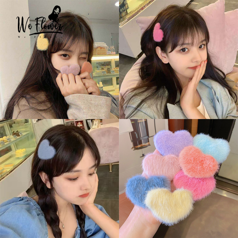 We Flower Cute Heart Fluffy Hair Clips Barrettes for Women Girls Hairpin Bobby Pin Headwear