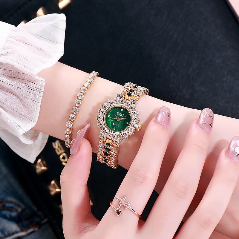Đồng hồ thời trang nữ Dzg mặt nhiều màu dây đính cườm cực hot g14