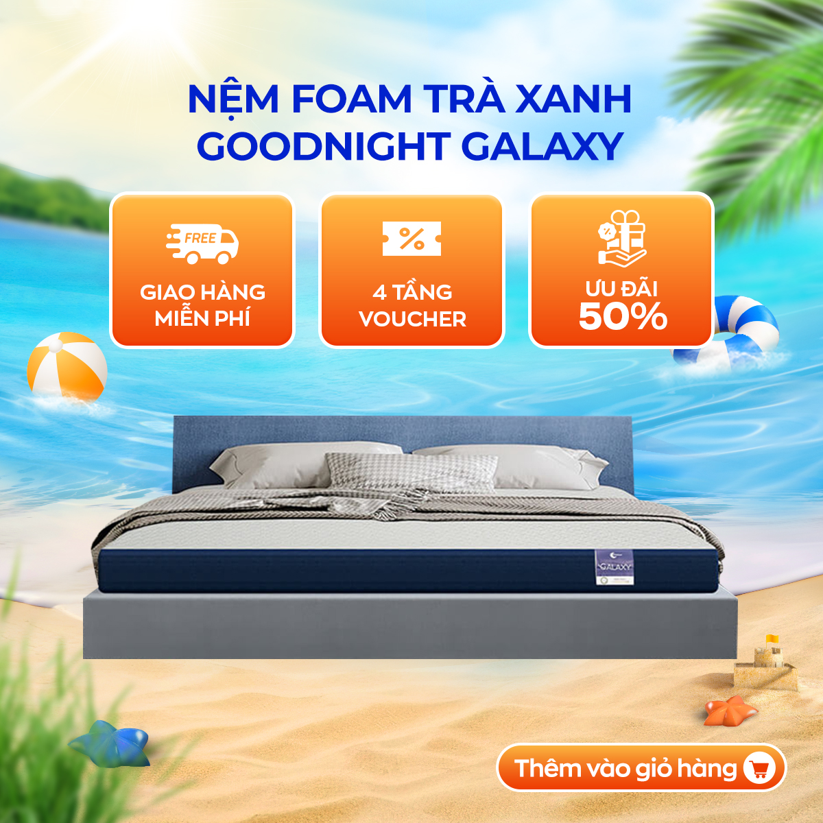 Nệm Foam Goodnight Galaxy cao cấp, đàn hồi, tinh chất trà xanh kháng khuẩn khử mùi hiệu quả, bảo hành 5 năm bởi Vua Nệm