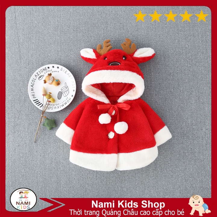 Áo khoác lông tuần lộc cho bé gái hàng Quảng Châu mặc noel ấm áp cho bé